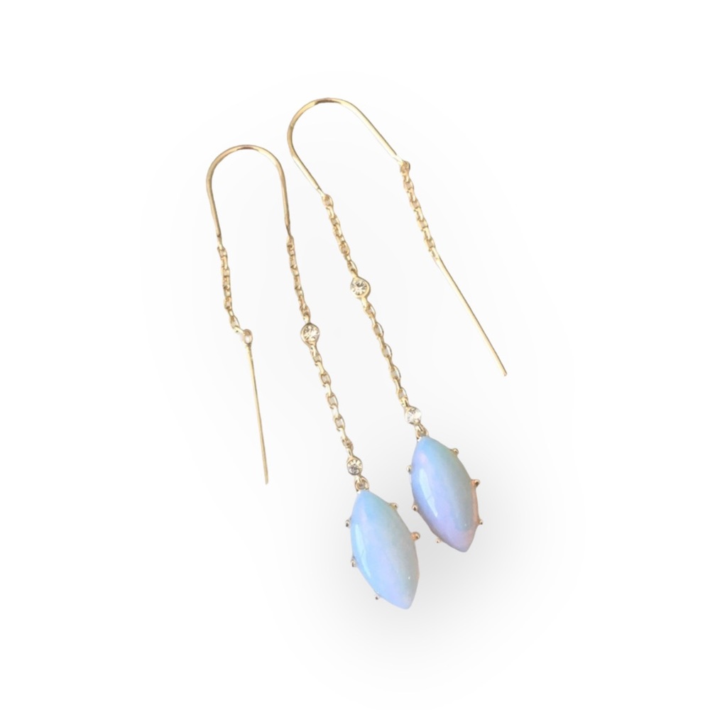 new Jules Smith ❉ 14K Gold Plated Opal + Cubic Zirconia CZ Threader Earrings ❉ - Picture 6 of 16